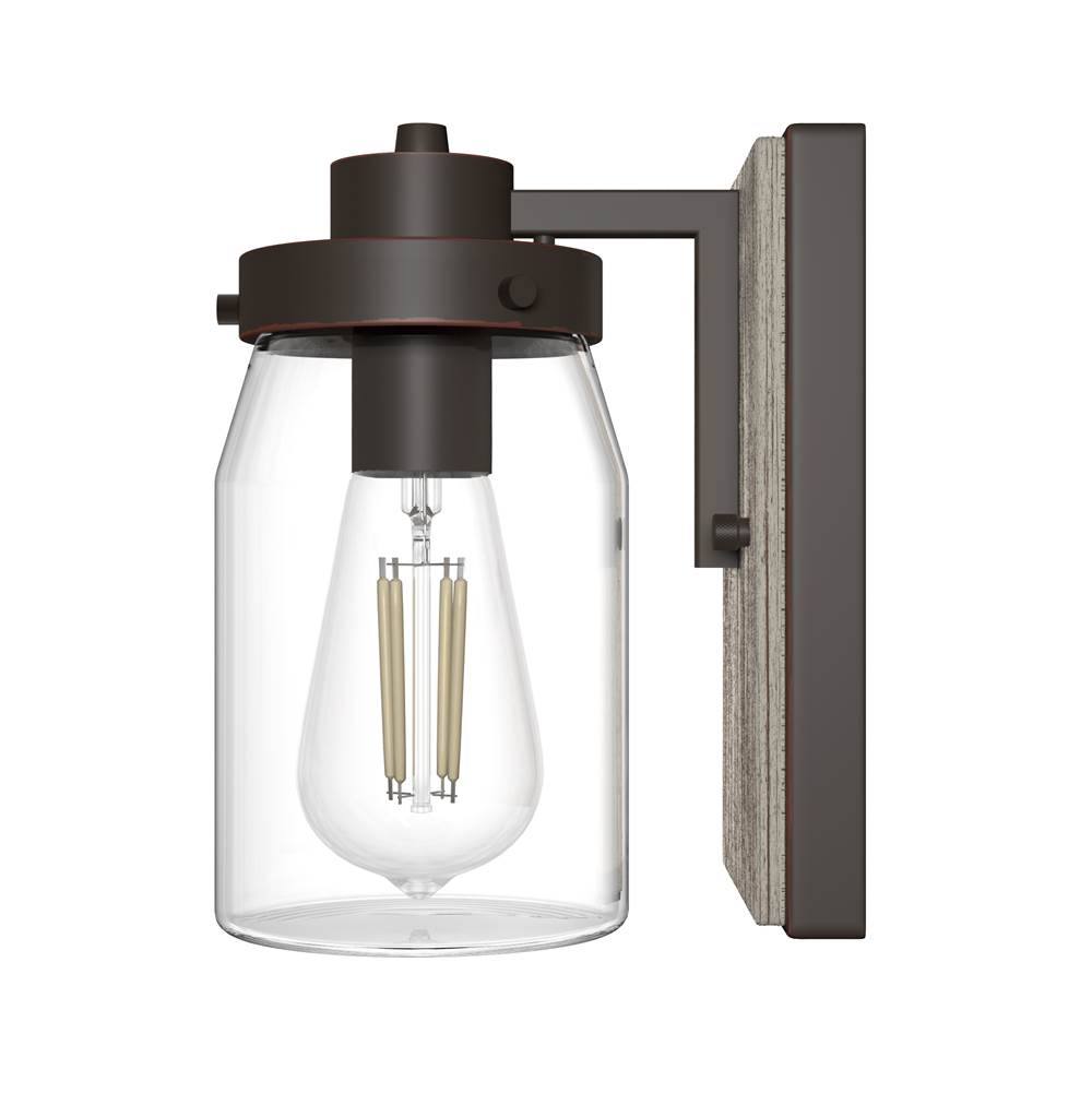 Hunter 48017 Onyx Bengal,Barnwood Devon Park Onyx Bengal And Barnwood With Clear Glass 1 Light Sconce Wall Light Fixture Image 6