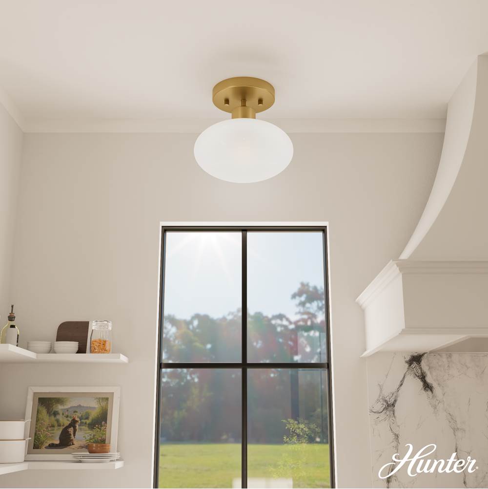 Hunter 13194 Luxe Gold Getty Luxe Gold With Cased White Glass 1 Light Flush Mount Ceiling Light Fixture Image 3