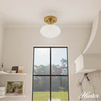 Hunter 13194 Luxe Gold Getty Luxe Gold With Cased White Glass 1 Light Flush Mount Ceiling Light Fixture Image 3