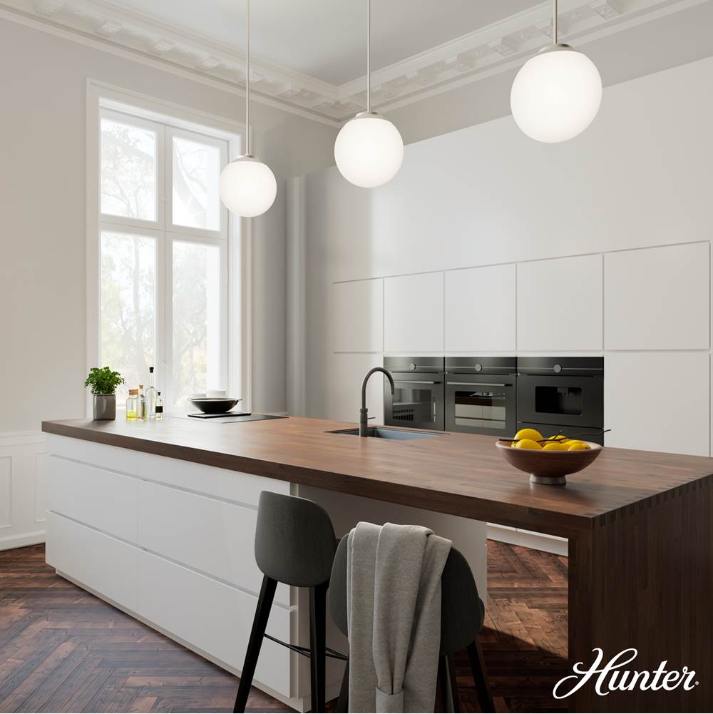 Hunter 19848 Brushed Nickel Hepburn Brushed Nickel With Cased White Glass 1 Light Pendant Ceiling Light Fixture Image 6