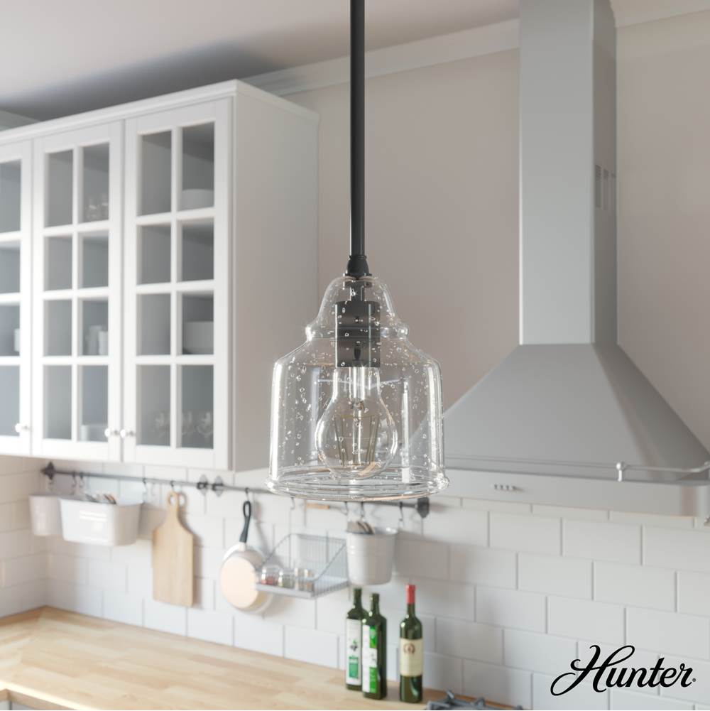 Hunter 19657 Noble Bronze Dunshire Bell Clear Seeded Glass 1 Light 6 Inch Mini Pendant Image 3