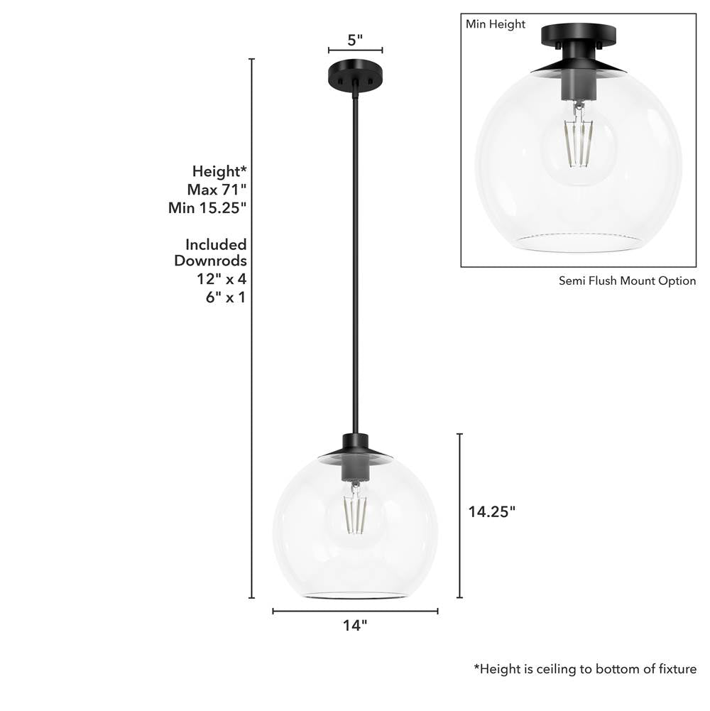 Hunter 19512 Matte Black Xidane Matte Black With Clear Glass 1 Light Pendant Ceiling Light Fixture Image 3