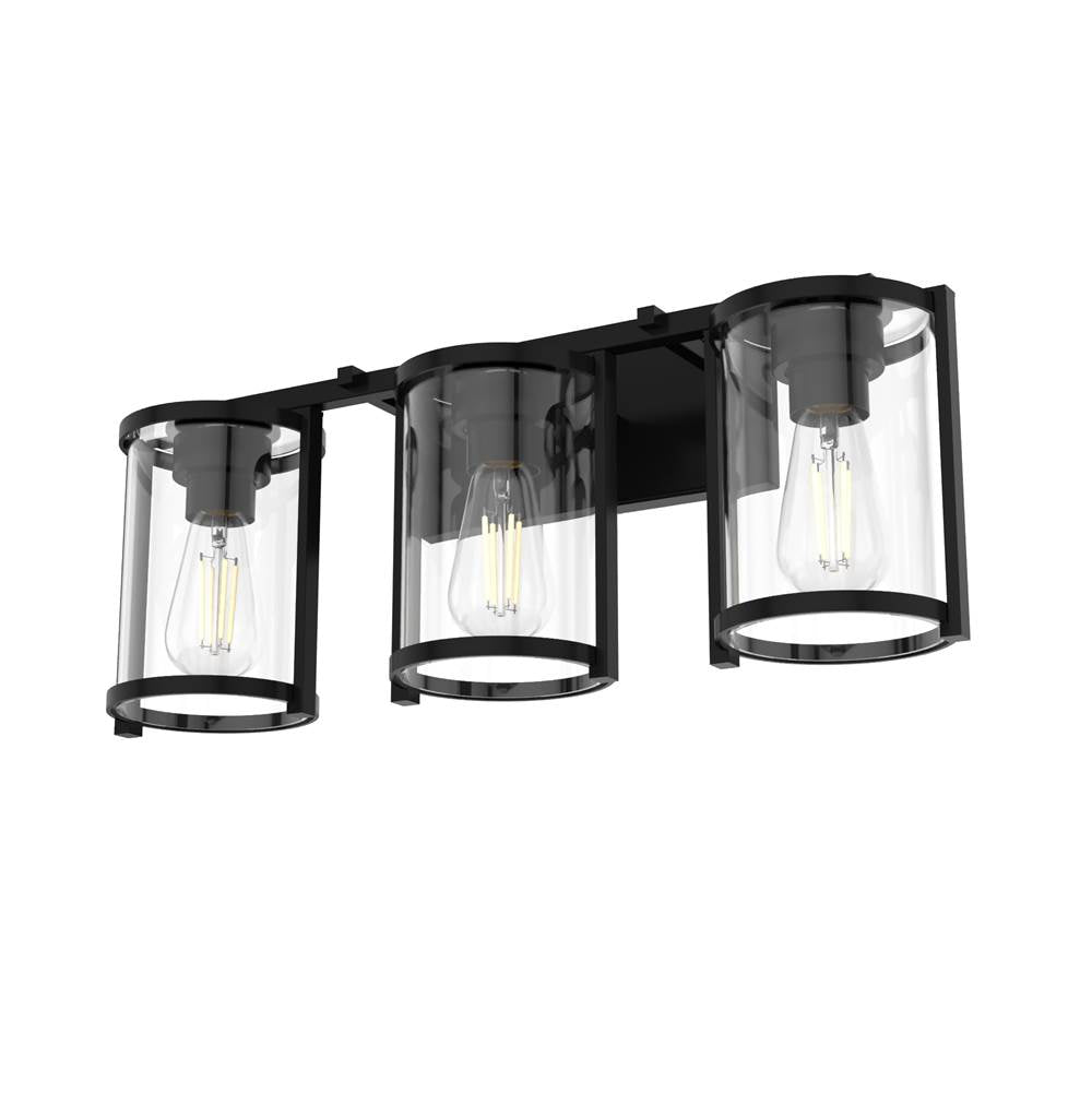 Hunter 48004 Matte Black Astwood Matte Black With Clear Glass 3 Light Vanity Wall Light Fixture Image 1