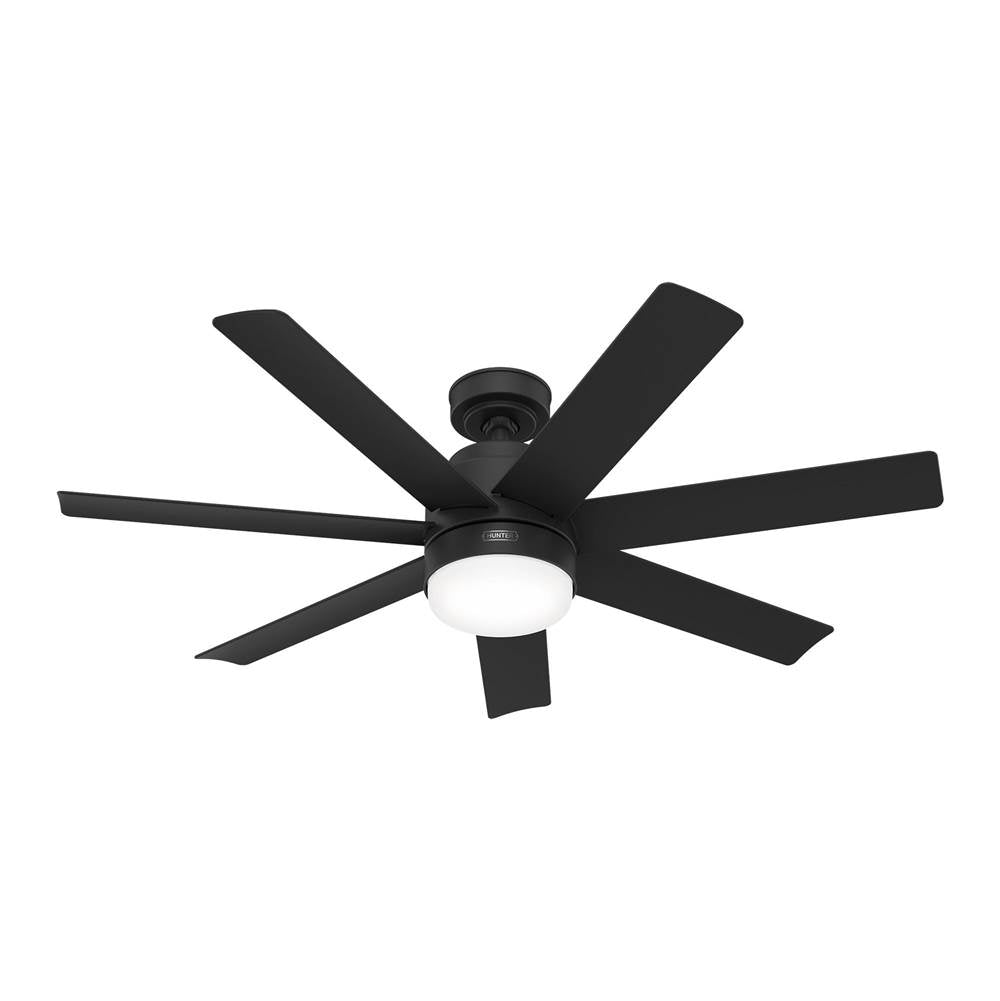 Hunter 51535 Matte Black 52 Inch Brazos Matte Black Damp Rated Ceiling Fan With Led Light Kit And Handheld Remote Image 1