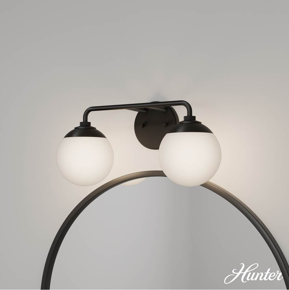 Hunter 45220 Matte Black Hepburn Matte Black With Cased White Glass 2 Light Bathroom Vanity Wall Light Fixture Image 4