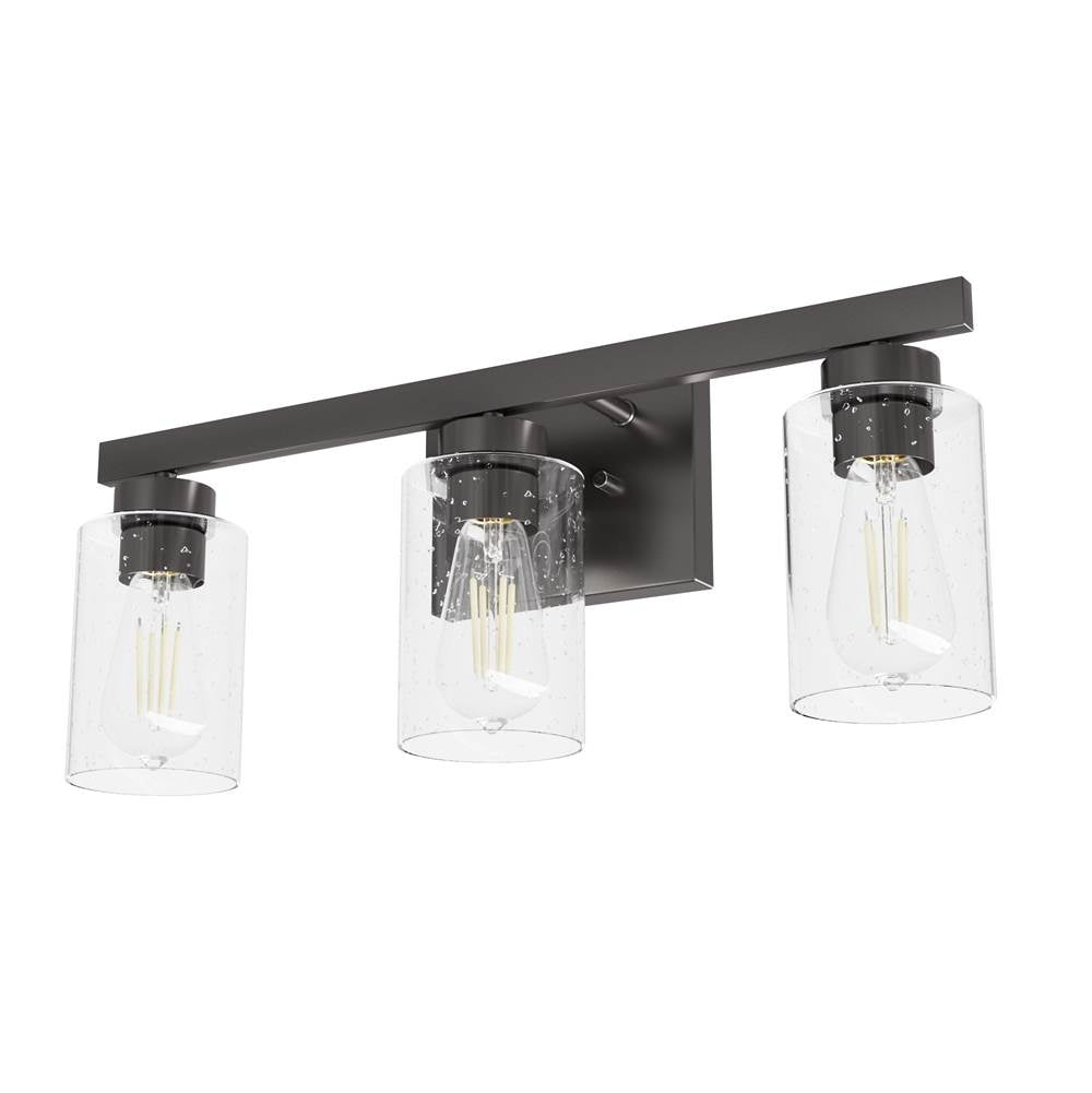 Hunter 13079 Noble Bronze Hartland Noble Bronze With Seeded Glass 3 Light Vanity Wall Light Fixture Image 1
