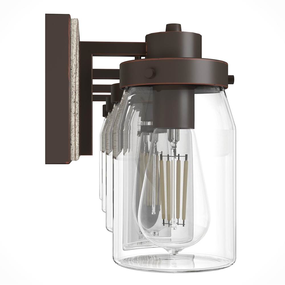 Hunter 48023 Onyx Bengal,Barnwood Devon Park Onyx Bengal And Barnwood With Clear Glass 4 Light Vanity Wall Light Fixture Image 6