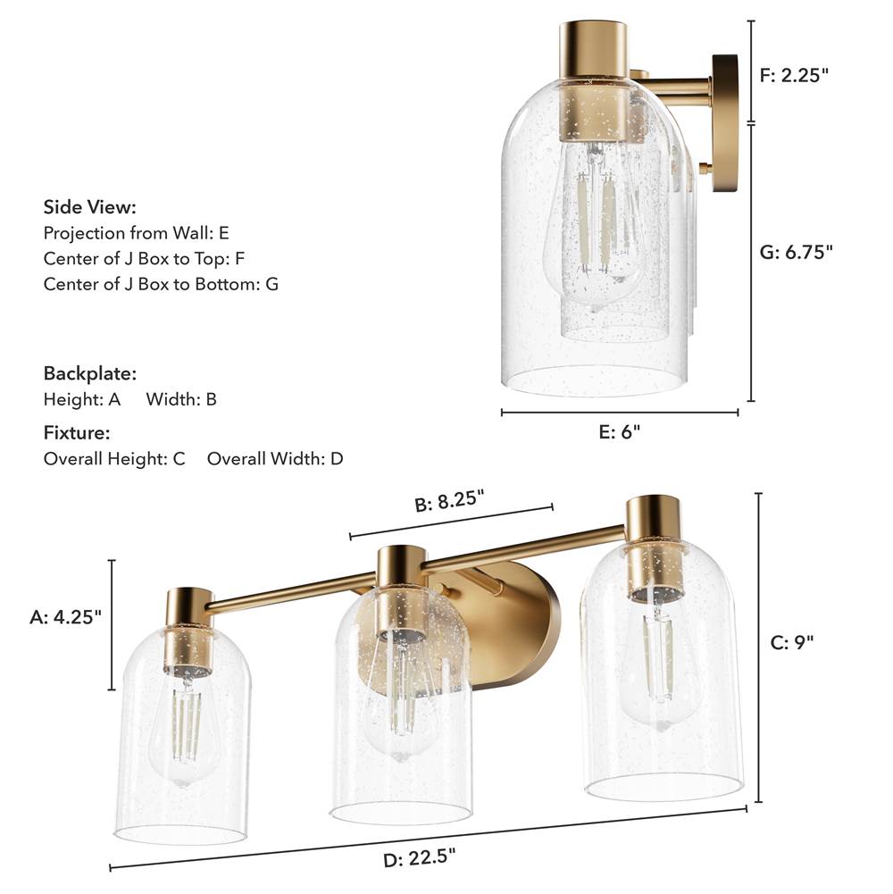 Hunter 45229 Alturas Gold Lochemeade Alturas Gold With Clear Seeded Glass 3 Light Bathroom Vanity Wall Light Fixture Image 3
