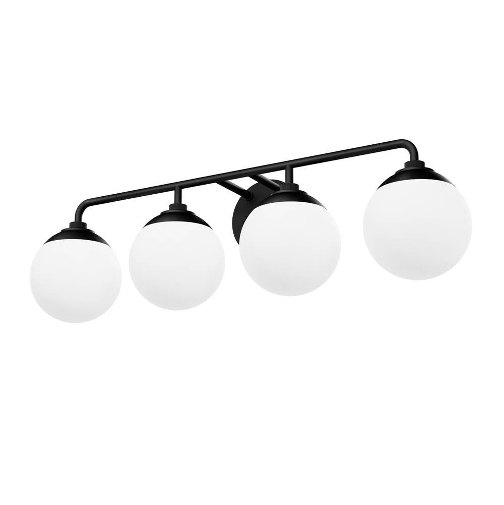 Hunter 45221 Matte Black Hepburn Matte Black With Cased White Glass 4 Light Bathroom Vanity Wall Light Fixture Image 1