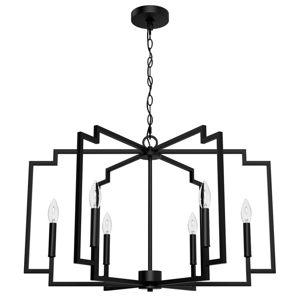 Hunter 45242 Matte Black Zoanne Matte Black 6 Light Chandelier Ceiling Light Fixture Image 1