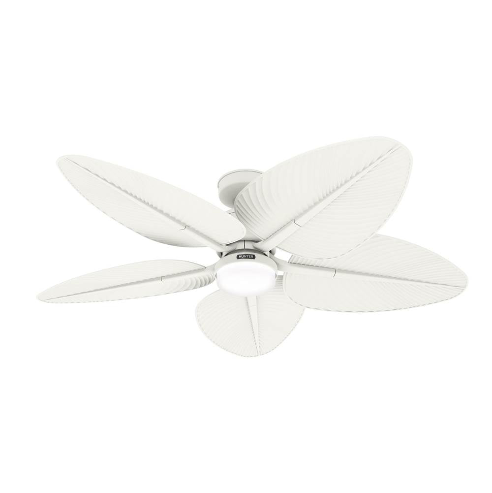 Hunter 52999 Matte White 52 Inch Tropic View Matte White Damp Rated Ceiling Fan With Led Light Kit And Wall Control Image 1