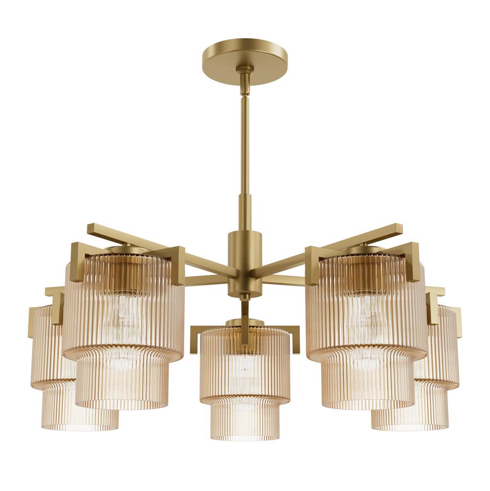 Hunter 13138 Luxe Gold Ontario Luxe Gold With Amber Glass 5 Light Chandelier Ceiling Light Fixture Image 1