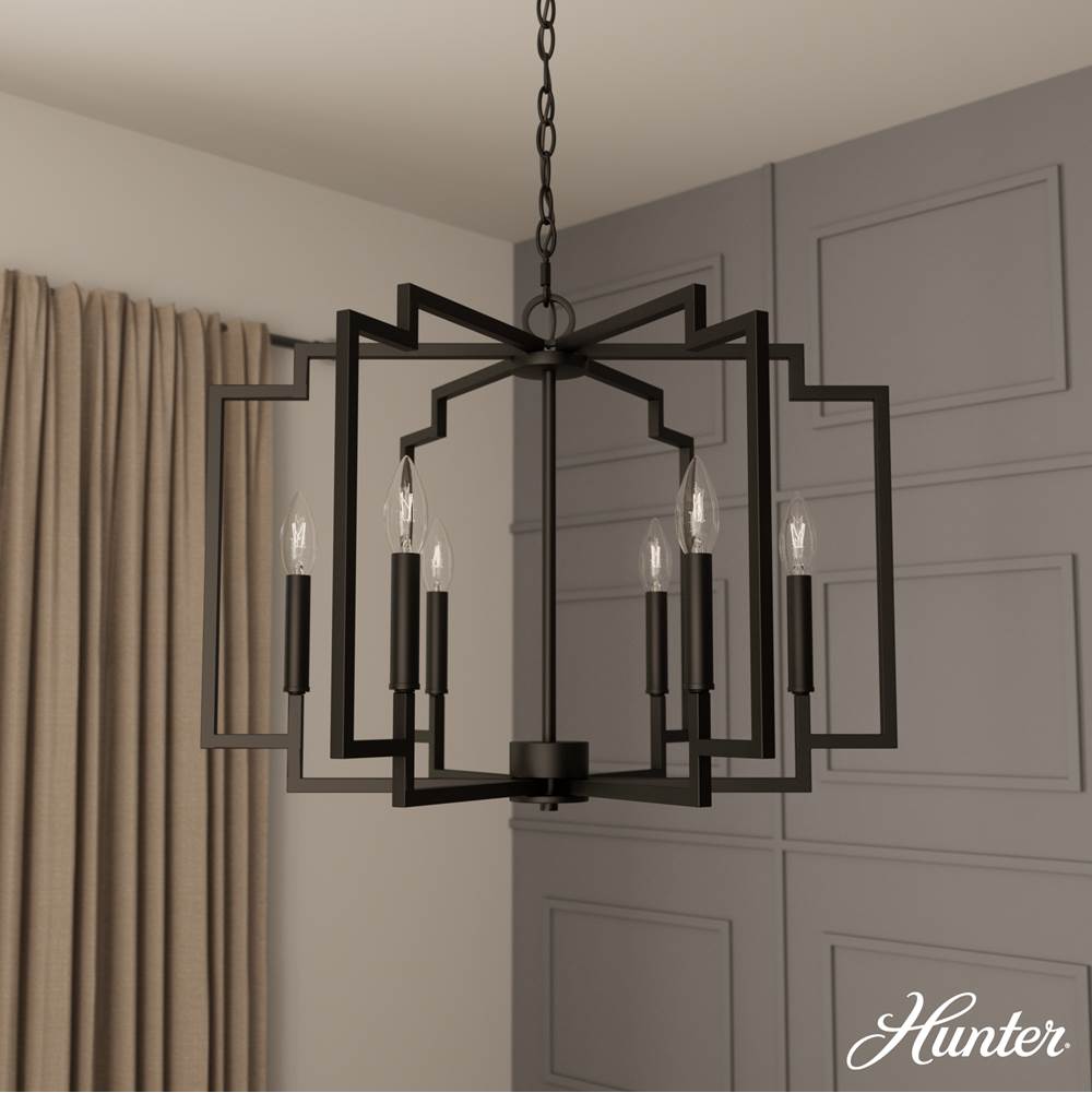Hunter 45241 Matte Black Zoanne Matte Black 6 Light Chandelier Ceiling Light Fixture Image 4