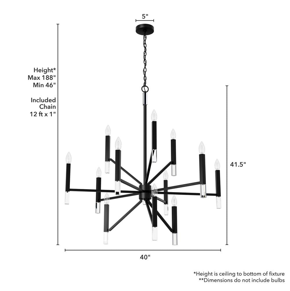 Hunter 45230 Matte Black Sunjai Matte Black 12 Light Chandelier Ceiling Light Fixture Image 3