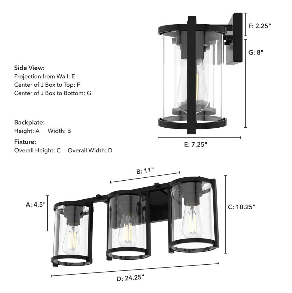 Hunter 48004 Matte Black Astwood Matte Black With Clear Glass 3 Light Vanity Wall Light Fixture Image 3