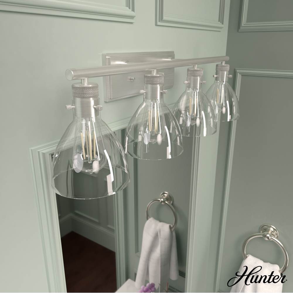 Hunter 48040 Brushed Nickel Van Nuys Brushed Nickel With Clear Glass 4 Light Vanity Wall Light Fixture Image 4