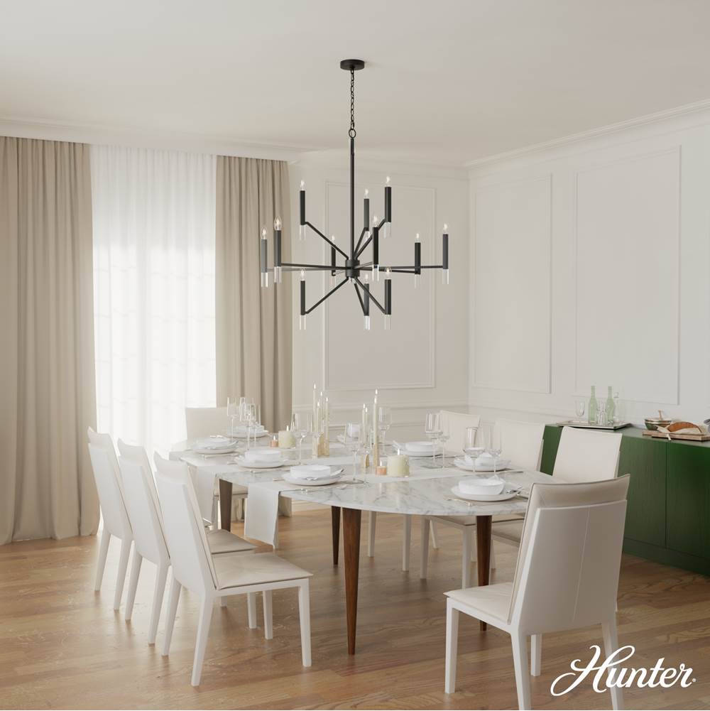 Hunter 45230 Matte Black Sunjai Matte Black 12 Light Chandelier Ceiling Light Fixture Image 5
