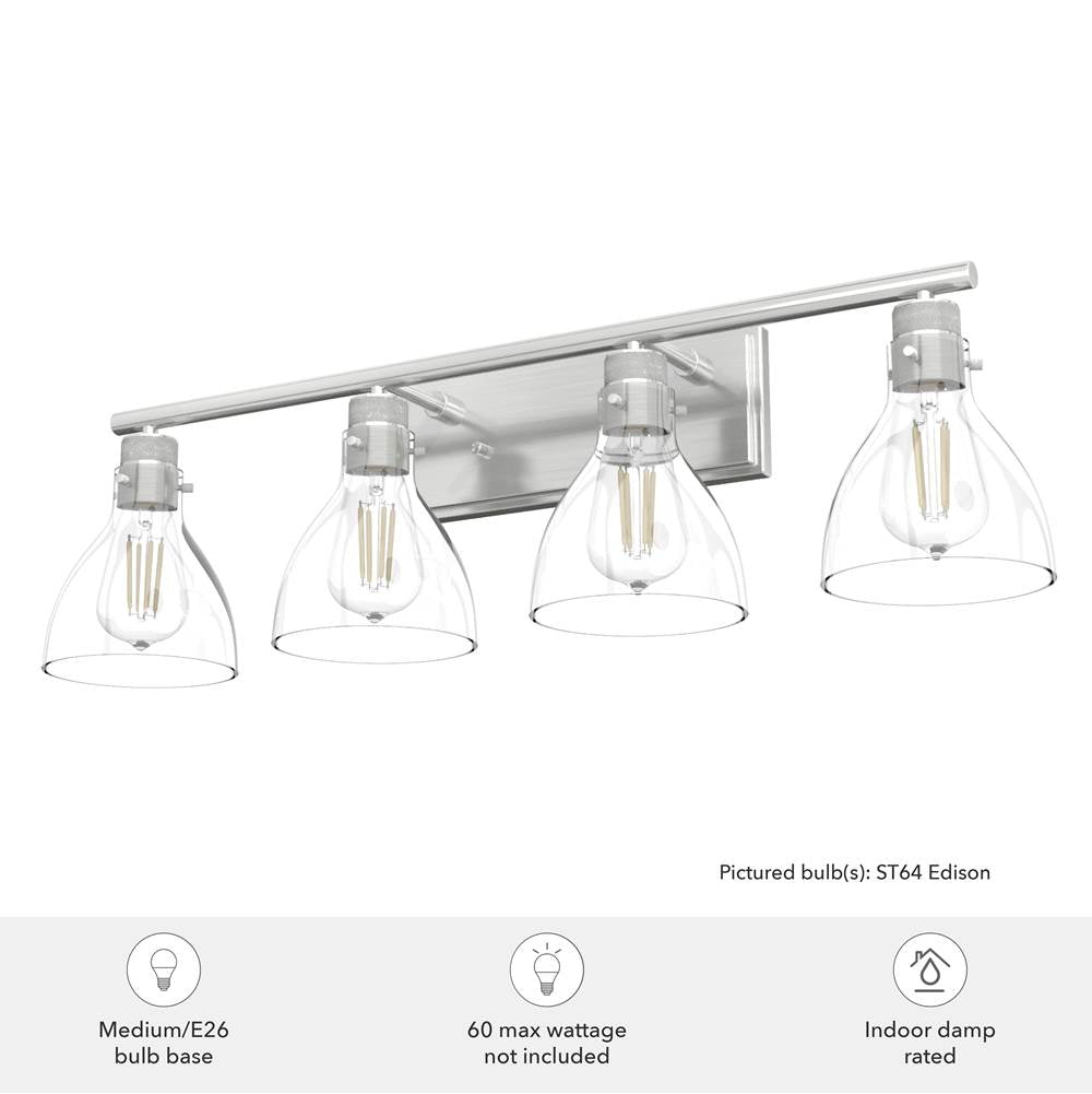 Hunter 48040 Brushed Nickel Van Nuys Brushed Nickel With Clear Glass 4 Light Vanity Wall Light Fixture Image 2