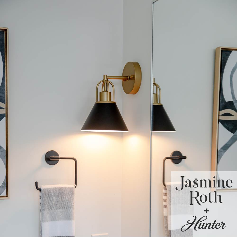 Hunter 13166 Matte Black Carrington Isle Matte Black And Luxe Gold 1 Light Sconce Wall Light Fixture Image 4