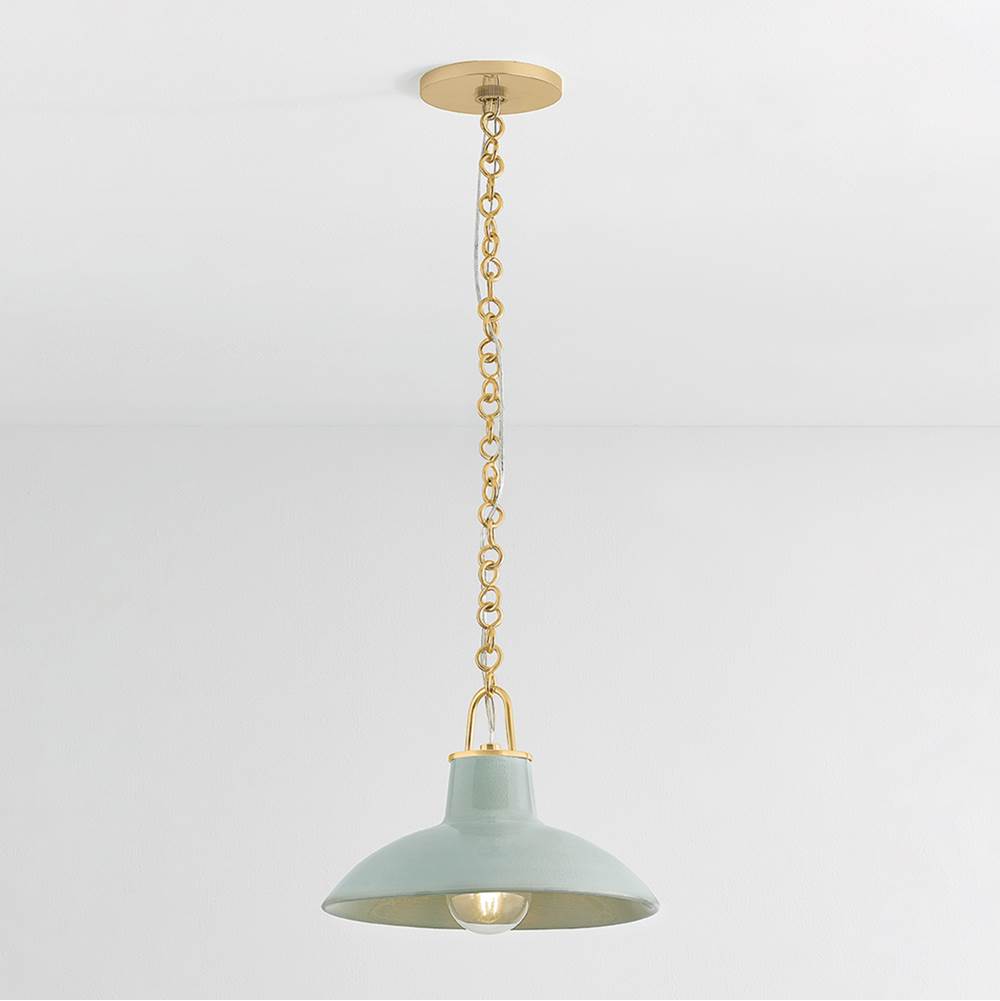 Hudson Valley Lighting 1914-AGB/CMC Aged Brass,Ceramic Moss Crackle Pottersville Pendant Image 2