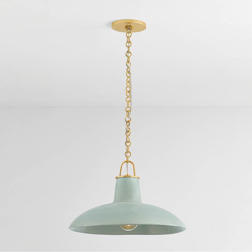 Hudson Valley Lighting 1918-AGB/CMC Aged Brass,Ceramic Moss Crackle Pottersville Pendant Image 2