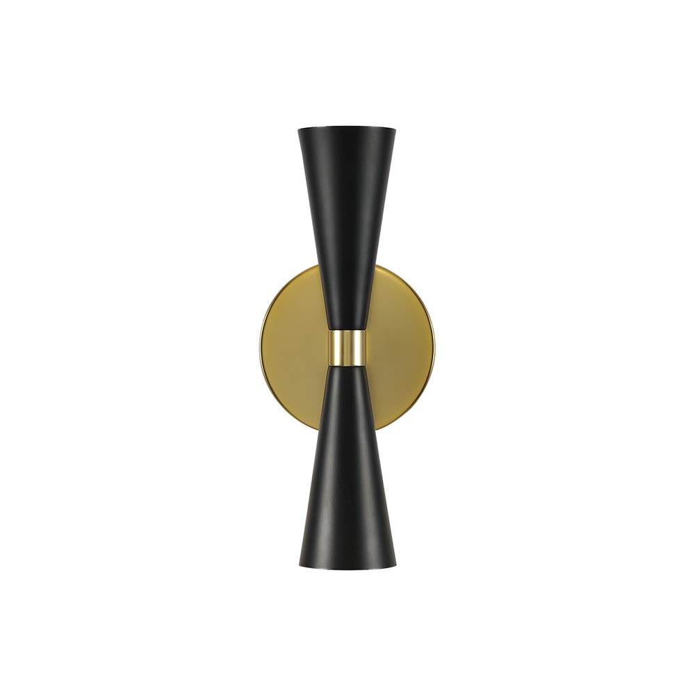 Kalco Lighting 310422BVB Matte Black With Vintage Brass Milo 12-in 2 Light Socket Matte Black W/ Vintage Brass Wall Sconce Image 1