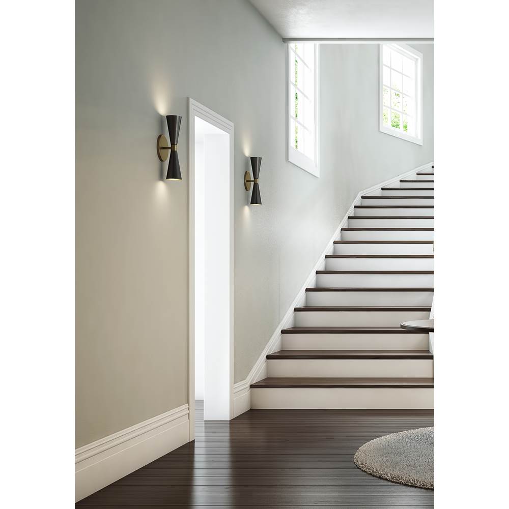 Kalco Lighting Milo 12-in 2 Light Socket Matte Black W/ Vintage Brass Wall Sconce