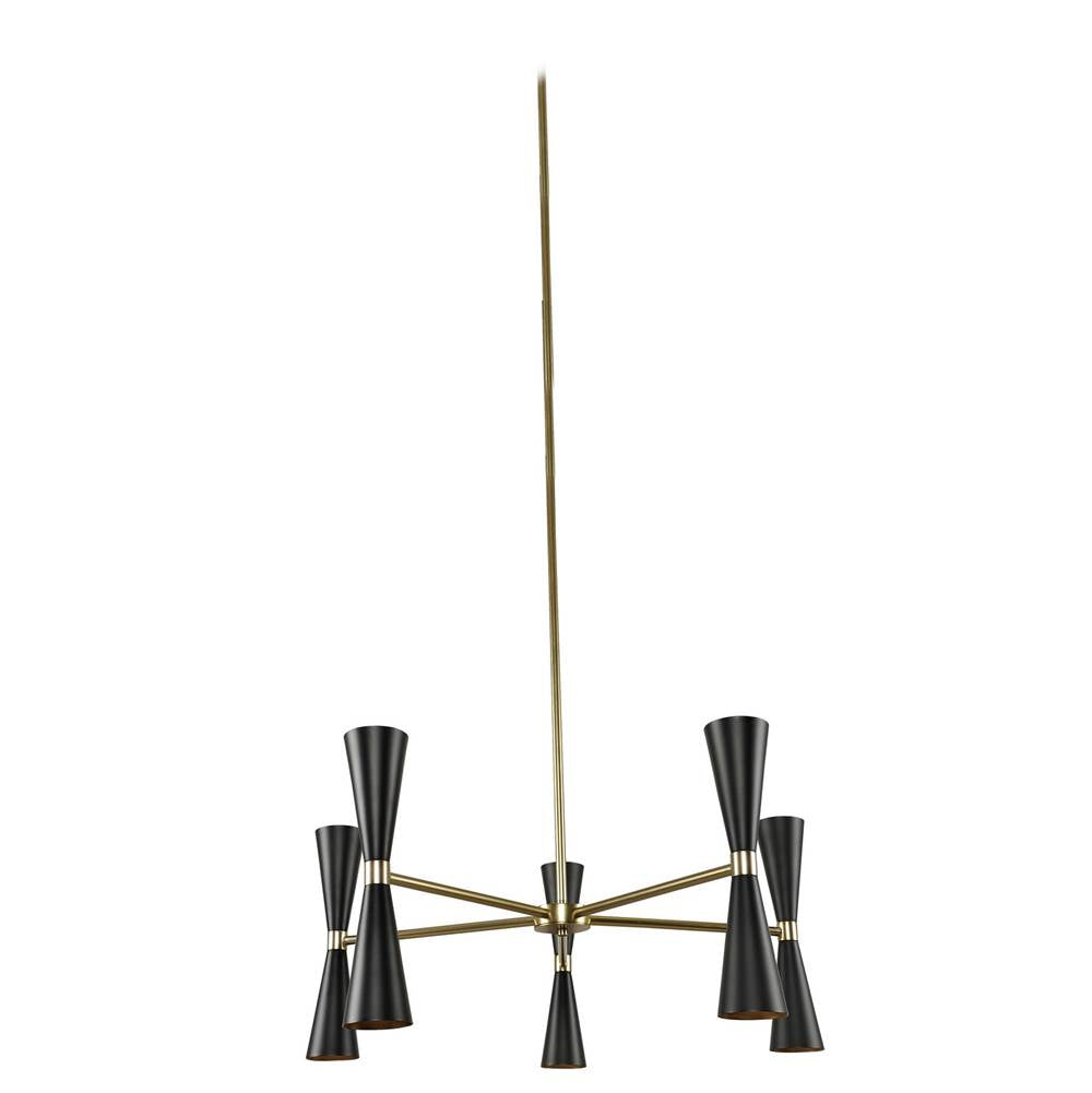 Kalco Lighting Milo 28-in 12 Light Socket Matte Black W/ Vintage Brass Chandelier