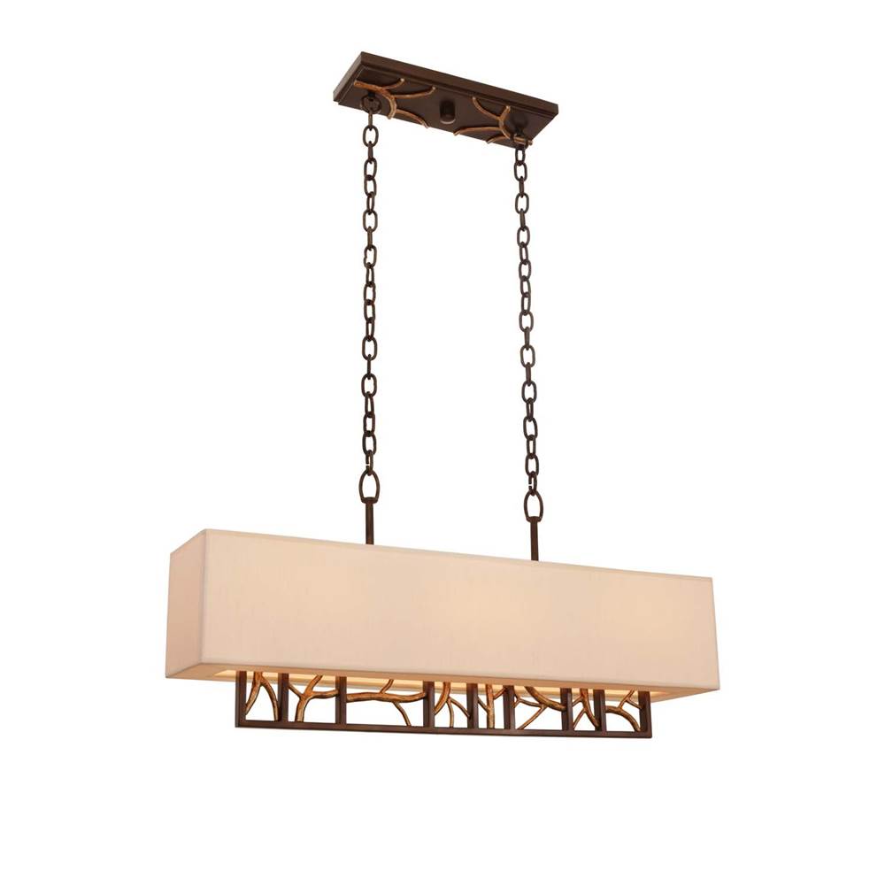 Kalco Lighting Hudson 32-in 6 Light Socket Antique Bronze W/ Antique Gold Linear Pendant