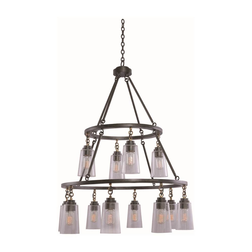 Kalco Lighting Dillon 32-in 12 Light Socket Milled Iron Tiered Chandelier