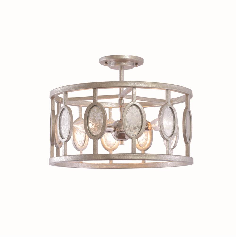 Kalco Lighting Palomar 16-in 3 Light Socket Vintage Silver Leaf Semi-flush Mount