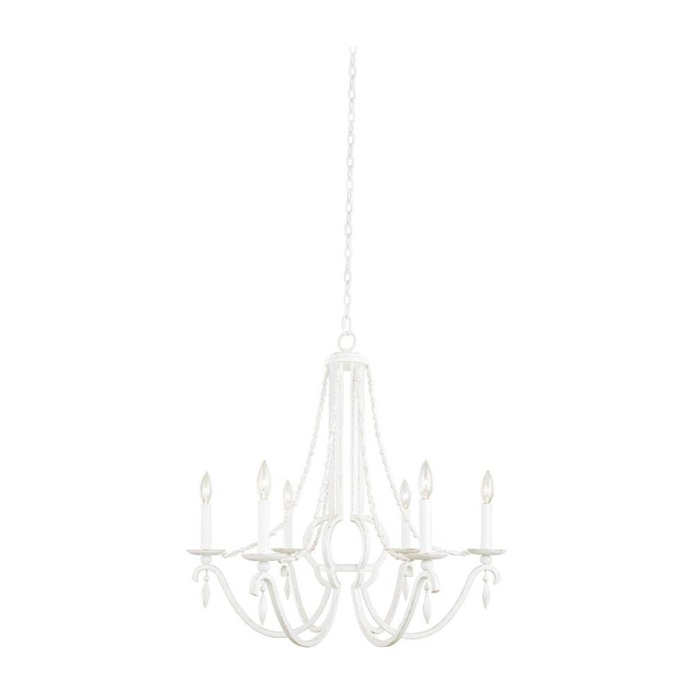 Kalco Lighting Acadia 28-in 6 Light Socket Distressed White Chandelier