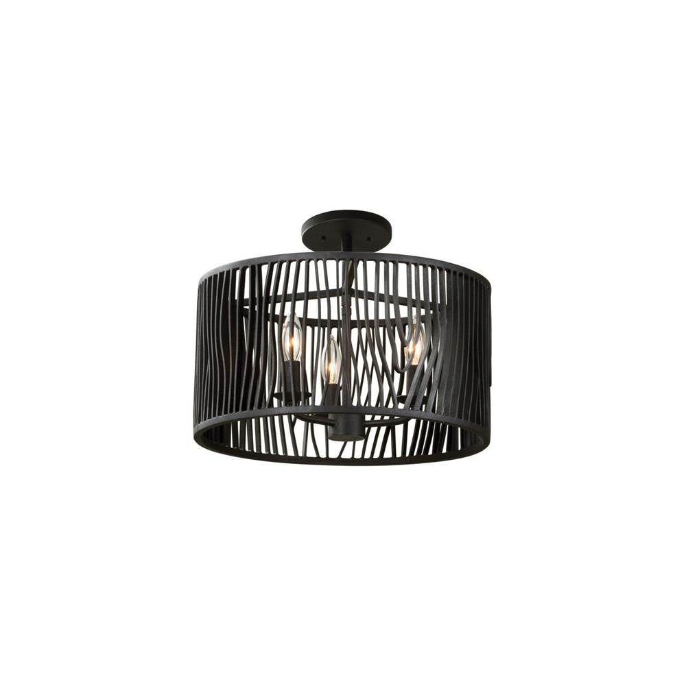Kalco Lighting Morre 16-in 3 Light Socket Black Iron Flush Mount