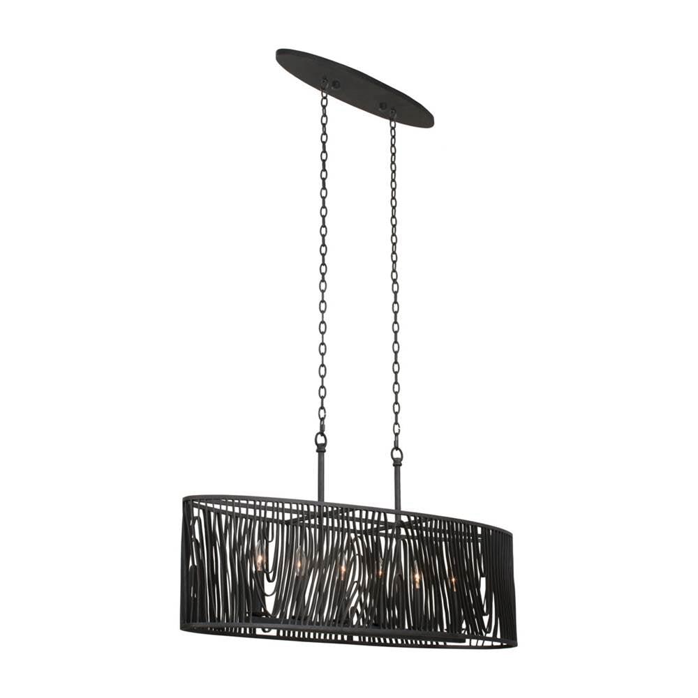 Kalco Lighting Morre 121-in 6 Light Socket Black Iron Linear Pendant