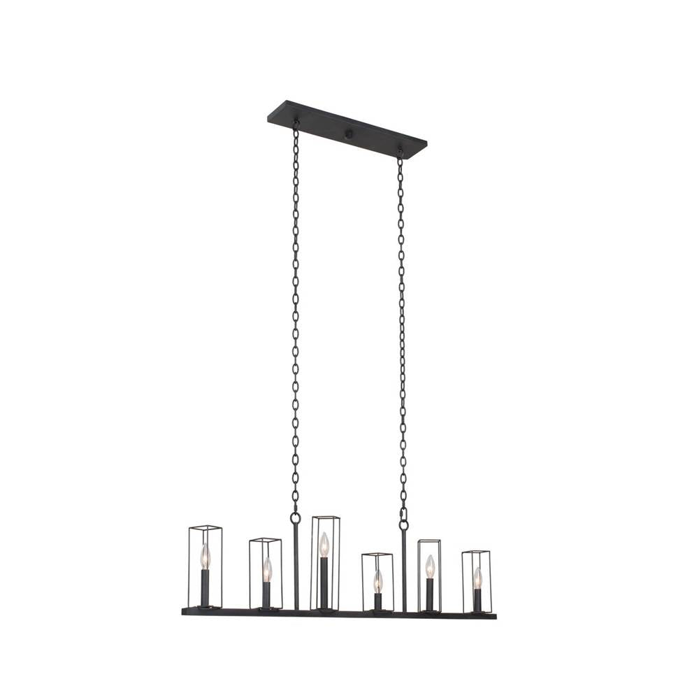 Kalco Lighting Allston 46-in 6 Light Socket Black Iron Linear Pendant