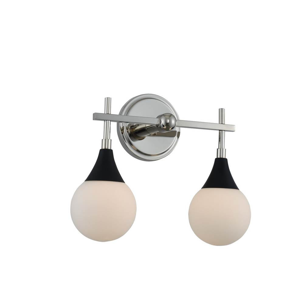 Kalco Lighting Bogart 14-in 2 Light Socket Matte Black W/ Polished Nickel Bath Wall Sconce