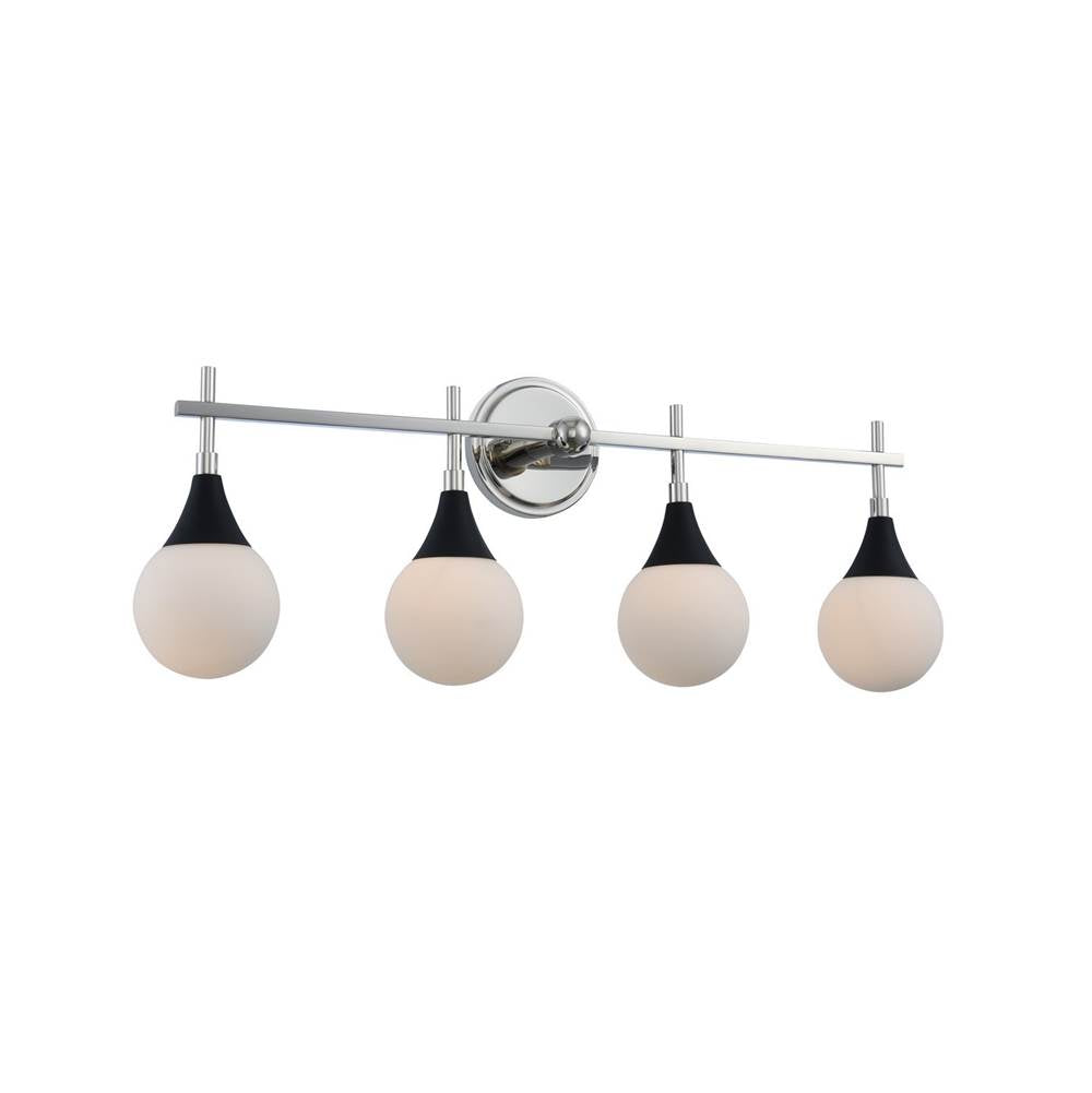Kalco Lighting Bogart 31-in 4 Light Socket Matte Black W/ Polished Nickel Vanity Light