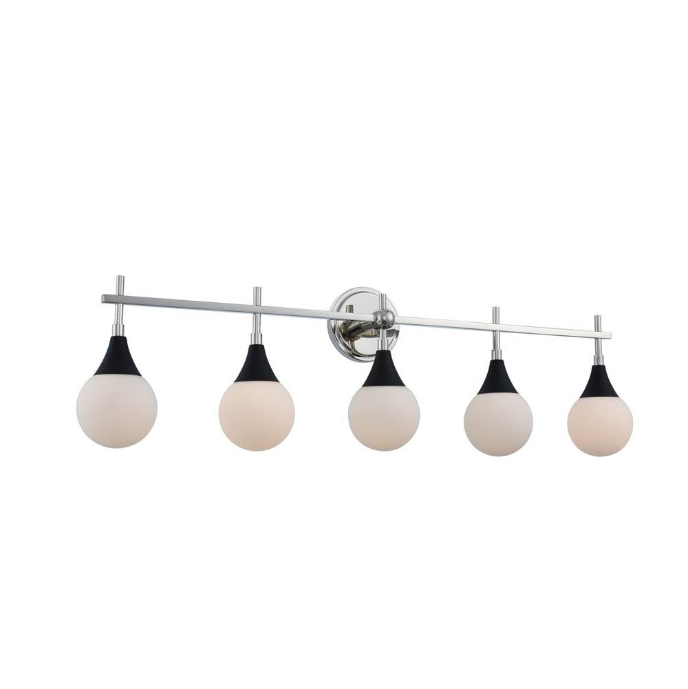 Kalco Lighting Bogart 39-in 5 Light Socket Matte Black W/ Polished Nickel Vanity Light