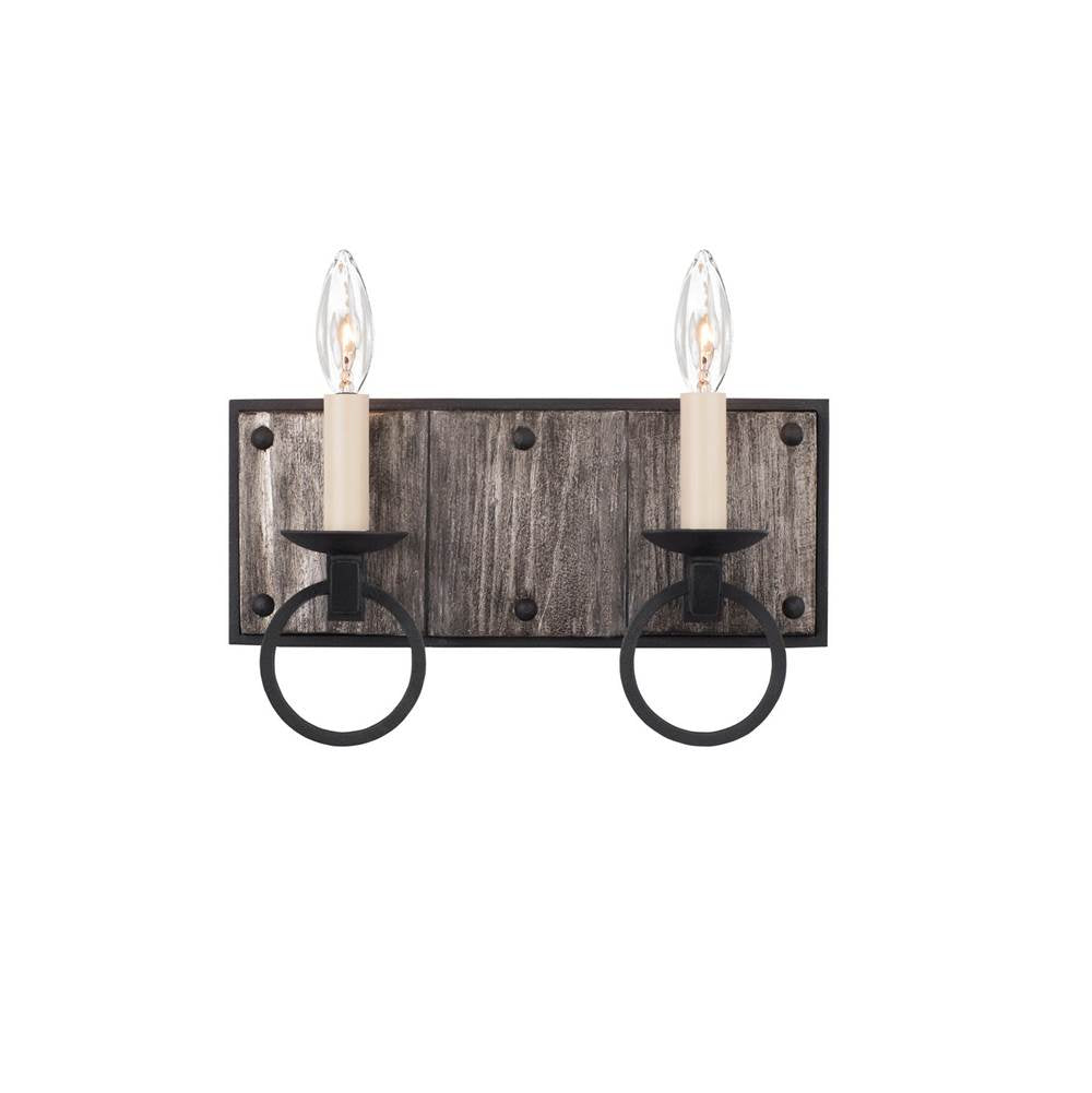Kalco Lighting Laramie 12-in 2 Light Black Iron Bath Wall Sconce