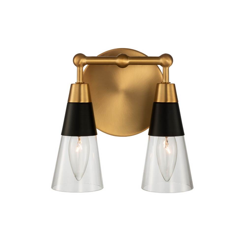 Kalco Lighting Ponti 8-in 2 Light Matte Black W/ New Brass Bath Wall Sconce