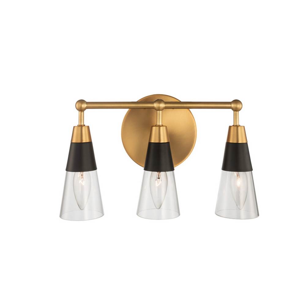 Kalco Lighting Ponti 14-in 3 Light Matte Black W/ New Brass Vanity Light
