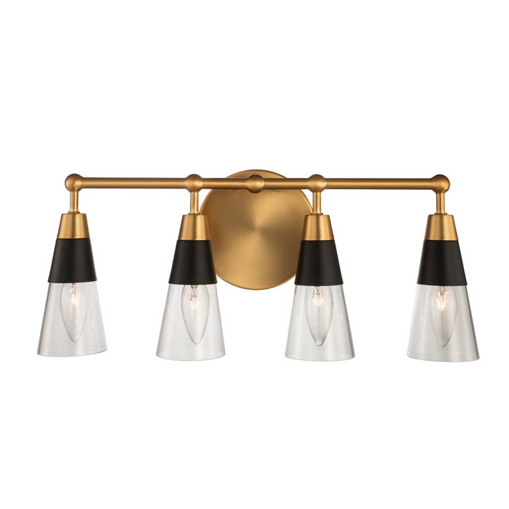 Kalco Lighting Ponti 19-in 4 Light Socket Matte Black W/ New Brass Vanity Light