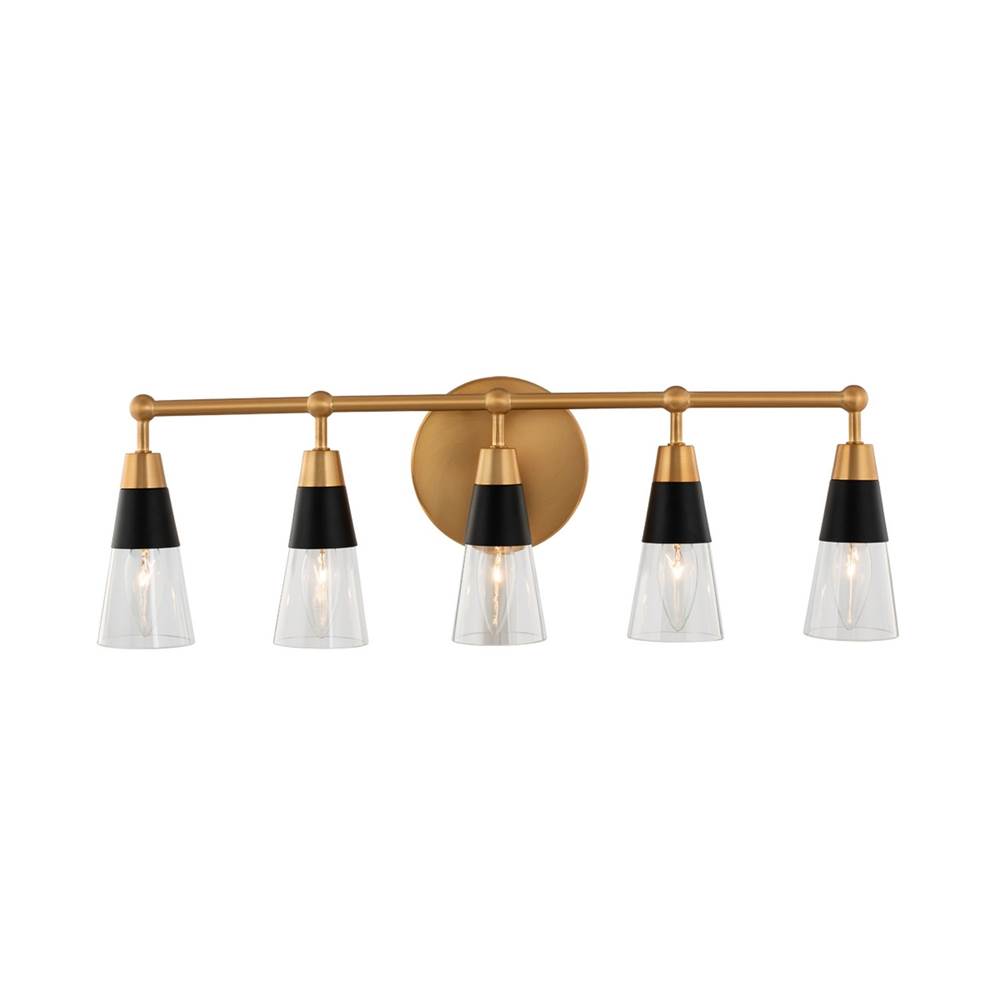 Kalco Lighting Ponti 24-in 5 Light Matte Black W/ New Brass Vanity Light