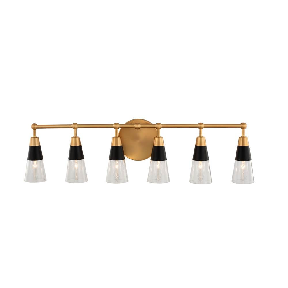 Kalco Lighting Ponti 30-in 6 Light Matte Black W/ New Brass Vanity Light