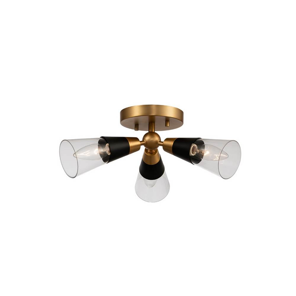 Kalco Lighting Ponti 15-in 3 Light Socket Matte Black W/ New Brass Semi-flush Mount