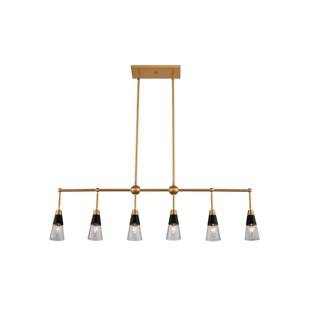 Kalco Lighting Ponti 41-in 6 Light Matte Black W/ New Brass Linear Pendant