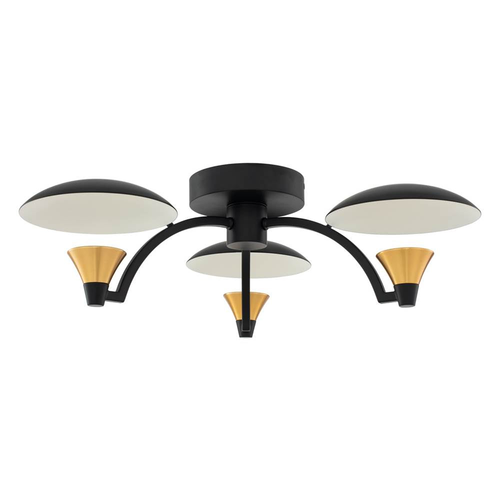 Kalco Lighting Redding 19-in 3 Light Led Matte Black W/ Winter Brass Semi-flush Mount