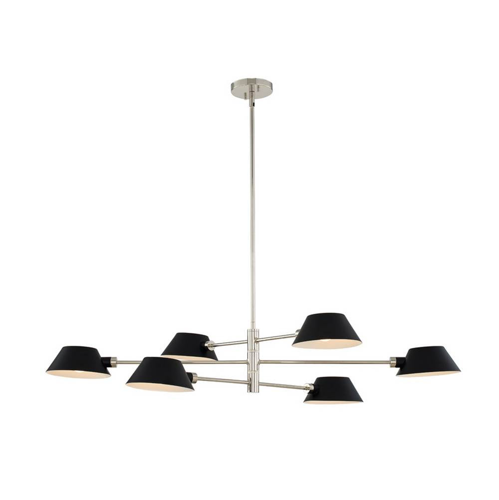 Kalco Lighting 514161BPN Matte Black With Polished Nickel Bruno 44-in 6 Light Matte Black W/ Polished Nickel Linear Pendant Image 1