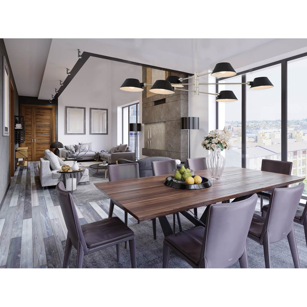 Kalco Lighting Bruno 44-in 6 Light Matte Black W/ Polished Nickel Linear Pendant
