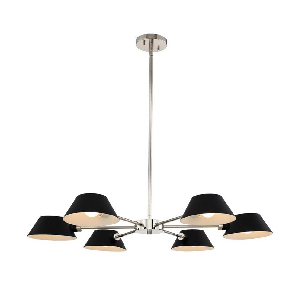Kalco Lighting Bruno 34-in 6 Light Matte Black W/ Polished Nickel Chandelier
